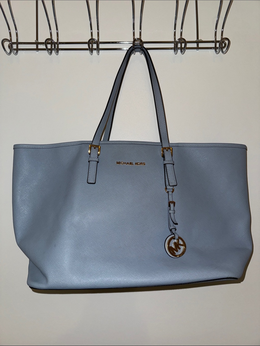 Michael Kors Light Blue Leather Tote with Gold Hardware